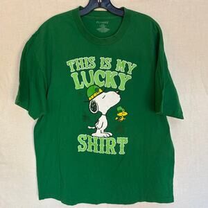 Peanuts St. Patricks "This is my Lucky Day" Snoopy and Woodstock Green Tee XL